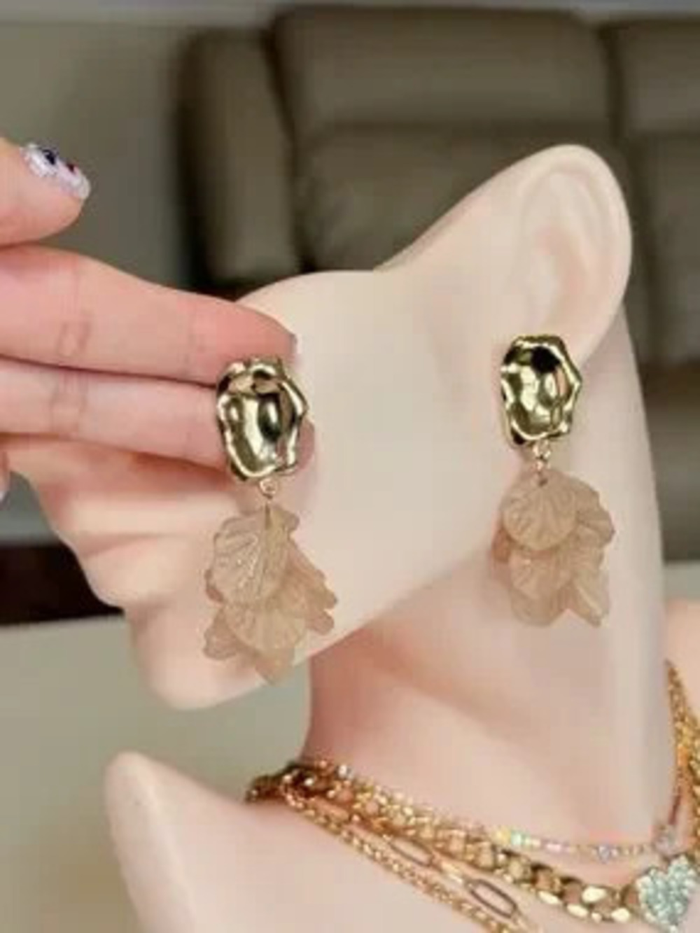 Gold-Tone Leaf Drop Earrings